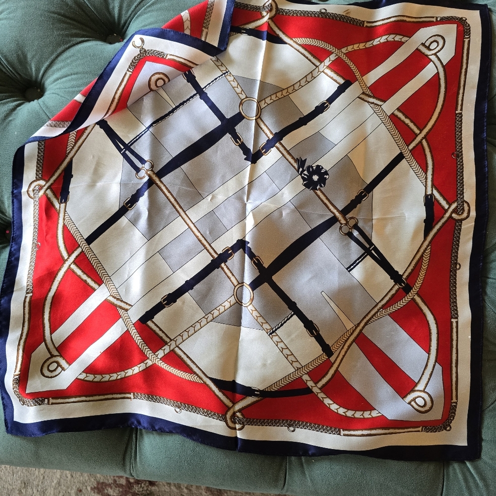 100% Silk Nautical Red and Blue Scarf
